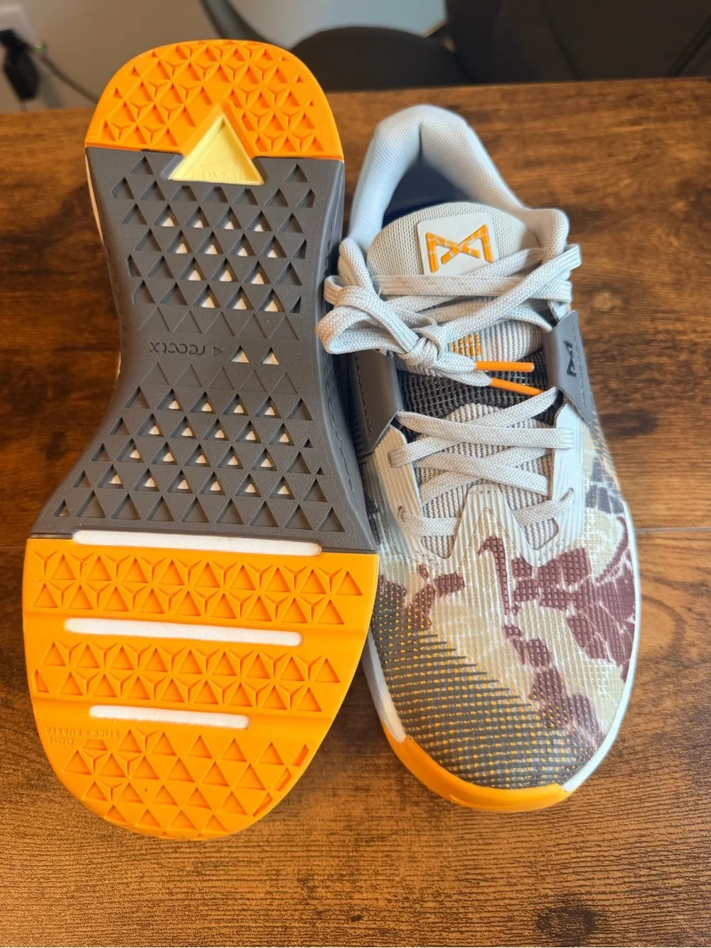 Nike Gray and Orange Camouflage Metcons Knit Trainers with Blue Swoosh NoLid Box